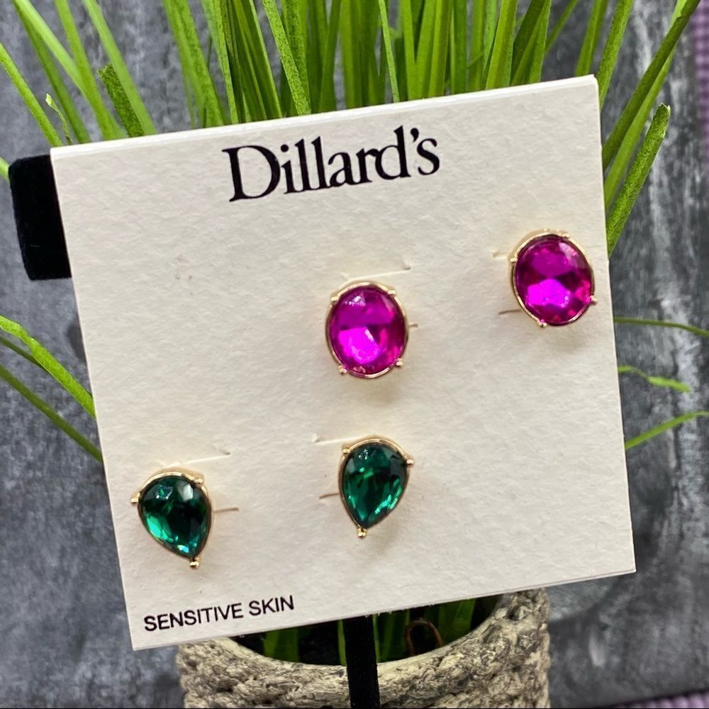 Dillard’s Jewel Tone Rhinestone Stud Earring Set‎